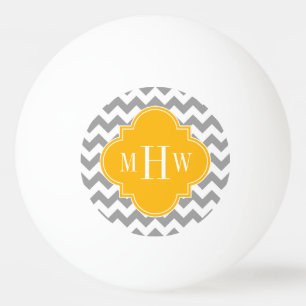 Balle De Ping Pong Monogramme doré blanc gris de Chevron Quatrefoil 3