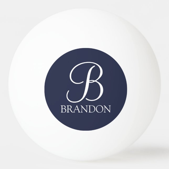 Balle De Ping Pong Monogramme et nom de script personnalisé bleu mari (Devant)