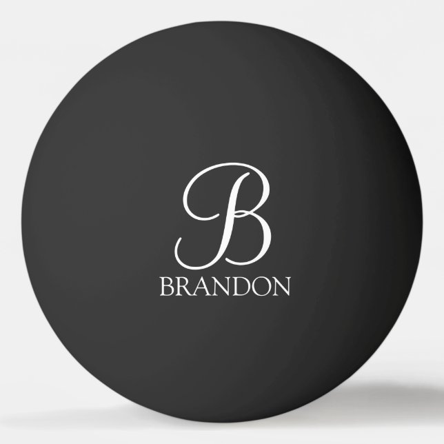 Balle De Ping Pong Monogramme et nom de script personnalisé noir (Devant)