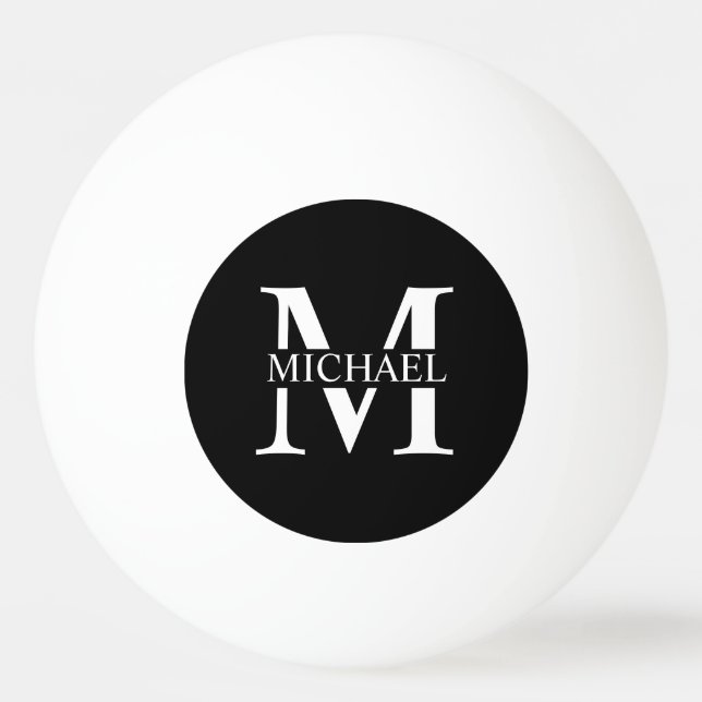 Balle De Ping Pong Monogramme et nom personnalisés en noir (Devant)