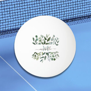 Balle De Ping Pong Monogramme feuilles de verdure d'eucalyptus vert s