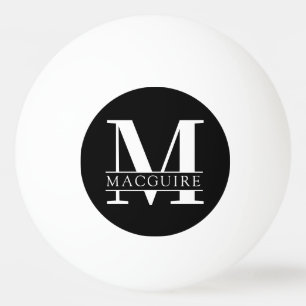 Balle De Ping Pong Monogramme gras minimal avec nom Noir