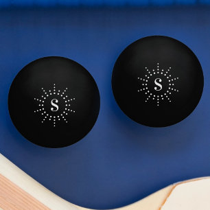 Balle De Ping Pong Monogramme initial radiale soleil éclatement noir