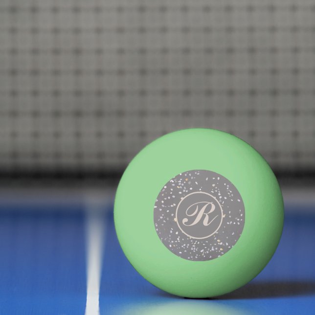 Balle De Ping Pong Monogramme Moderne Gris Terrazzo (Filet)