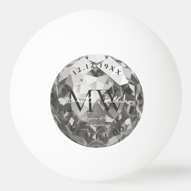 Balle De Ping Pong Monogramme moderne Mariage d'argent 25e anniversai (Devant)