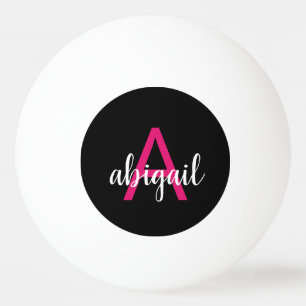 Balle De Ping Pong Monogramme moderne rose chaud noir Customisé Nom