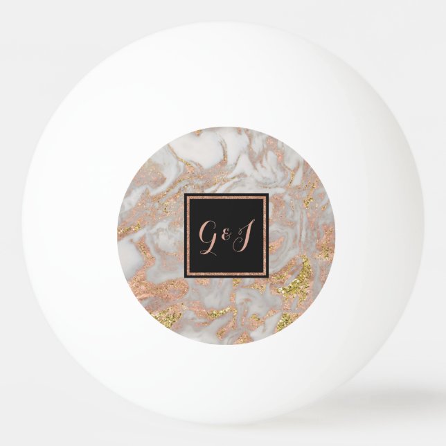 Balle De Ping Pong Monogramme moderne Rose en marbre doré Faux Couple (Devant)