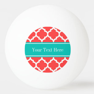 Balle De Ping Pong Monogramme nommé turquoise blanc rouge de corail