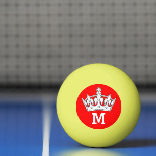 Balle De Ping Pong Monogramme personnalisé couronne rouge et blanc