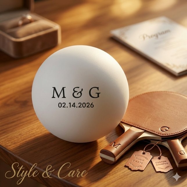 Balle De Ping Pong Monogramme personnalisé et date personnalisée (Custom Monogram and Date Personalized Ping Pong Ball)