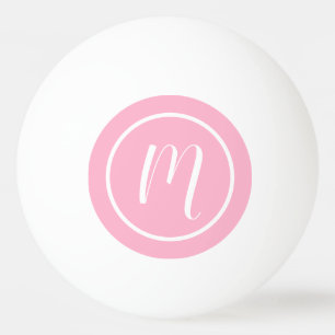 Balle De Ping Pong Monogramme rose clair simple et blanc