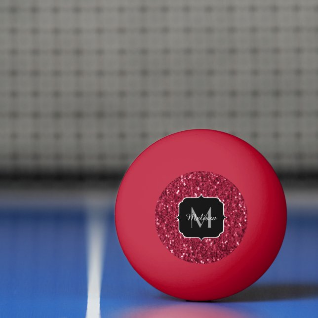 Balle De Ping Pong Monogramme rose foncé magenta faux scintillants (Filet)