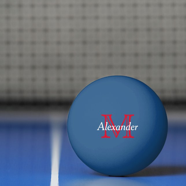 Balle De Ping Pong Monogramme rouge et blanc sur bleu (Filet)