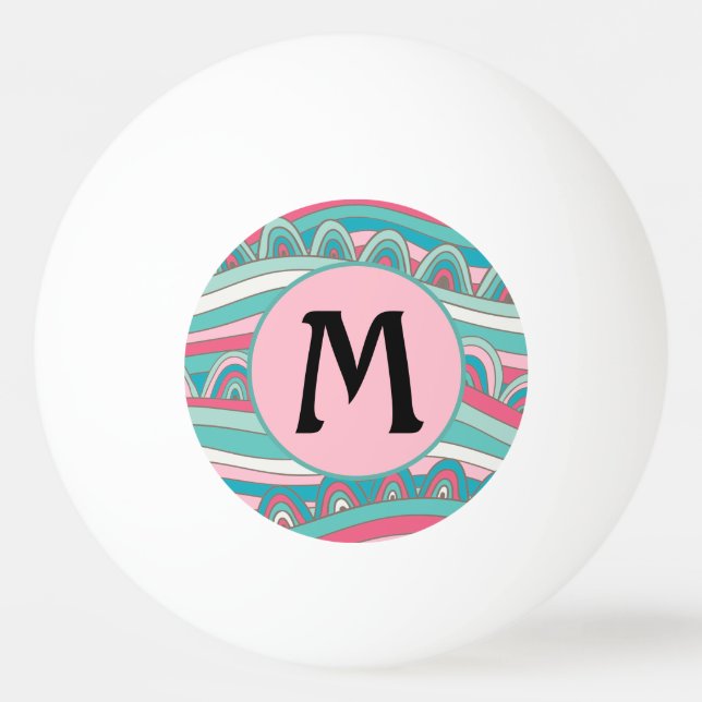 Balle De Ping Pong Monogramme sur Arrière - plan branché Wavy (Devant)
