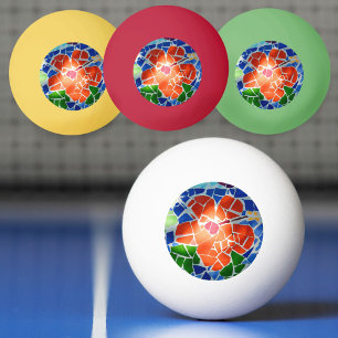 Balle De Ping Pong Mosaïque colorée Fleur rouge