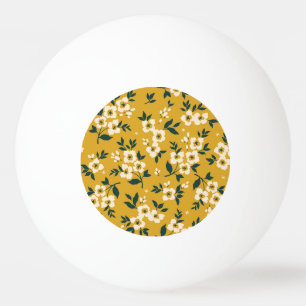 Balle De Ping Pong motif floral vintage, petites fleurs blanches.