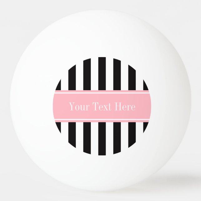 Balle De Ping Pong Noir Blanc Bande rose Nom Monogramme (Devant)
