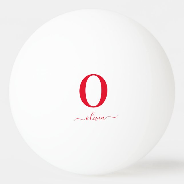 Balle De Ping Pong Nom De Script Monogramme Personnalisé Blanc Et Rou (Devant)