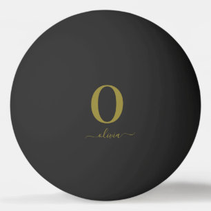 Balle De Ping Pong Nom De Script Monogramme Personnalisé Noir Et Or