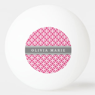 Balle De Ping Pong Nom personnalisé Pink Modern Circles Motif