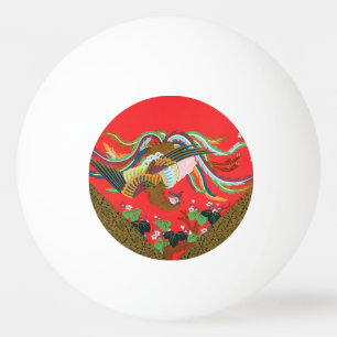 Balle De Ping Pong Oiseau Phoenix Rouge Japonais Vintage Art G.A. Aud