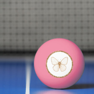 Balle De Ping Pong Papillon Blanc Pailleté Faux Or