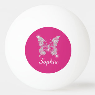 Balle De Ping Pong Papillon Diamant Blanc, Nom en écriture, Fuchsia