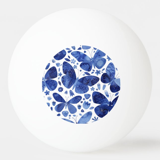Balle De Ping Pong Papillons Aquarelle Bleu (Devant)
