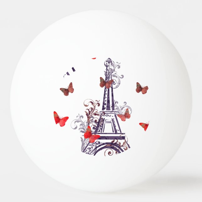 Balle De Ping Pong Papillons Tour Eiffel Romantique Parisien (Dos)