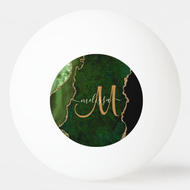 Balle De Ping Pong Parties scintillant d'or vert chic Agate Monogramm (Devant)