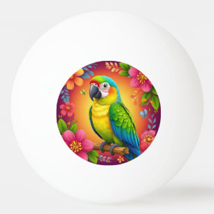 Balle De Ping Pong Perroquet vibrant perché sur une branche