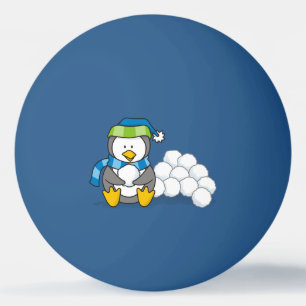 Balle De Ping Pong Petit pingouin assis avec des boules de neige ping