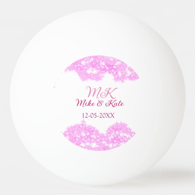 Balle De Ping Pong rose ajouter nom de couple date monogramme parties (Devant)