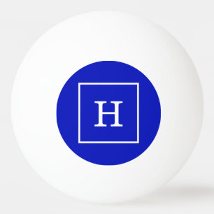Balle De Ping Pong Royal Bleu Blanc encadré Monogramme initial