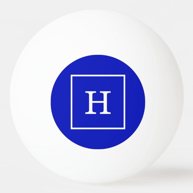 Balle De Ping Pong Royal Bleu Blanc encadré Monogramme initial (Devant)