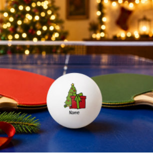 Balle De Ping Pong Sapin de Noël et boîte cadeau rouge