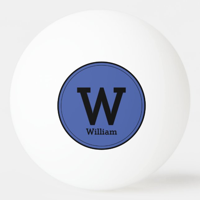 Balle De Ping Pong Simple moderne Monogramme Nom Classic Bleu (Devant)