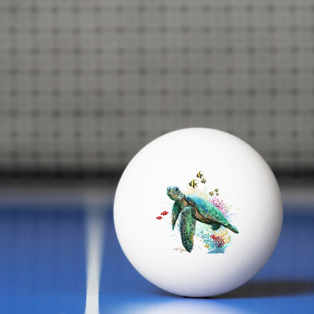 Balle De Ping Pong Style d'aquarelle sous-marine de tortue marine (Filet)