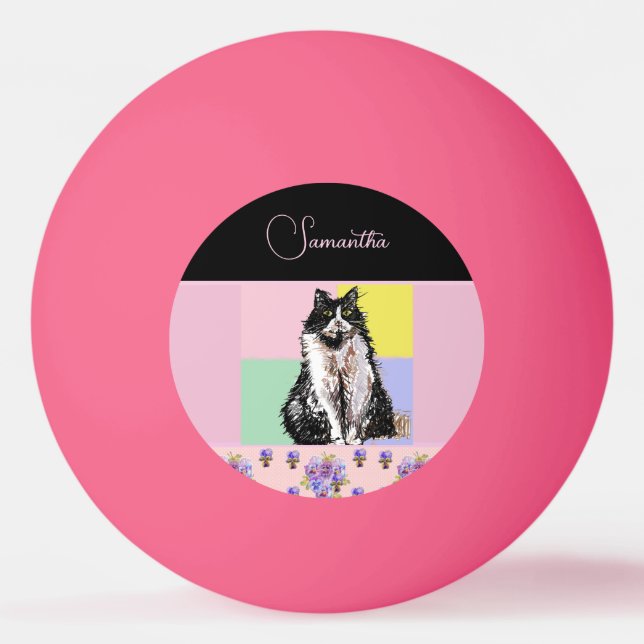 Balle De Ping Pong Tuxedo Chat Chats Pastel Filles Roses Personnalisa (Devant)