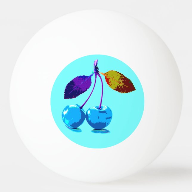 Balle De Ping Pong Vibrant cerises bleu clair pop art (Devant)