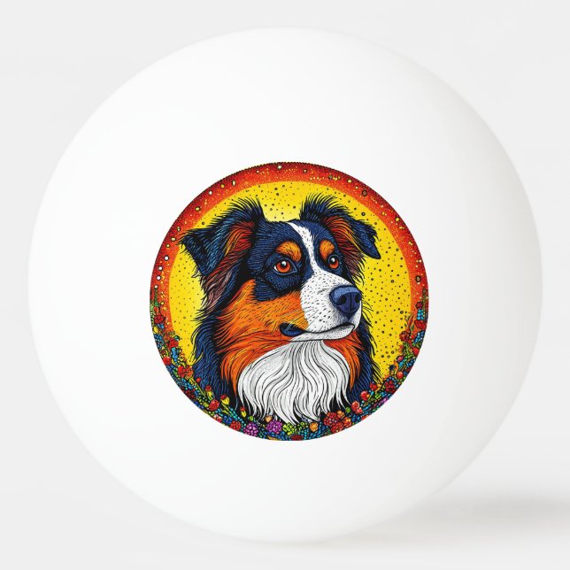 Balle De Ping Pong Vibrant portrait illustré d'un chien (Devant)