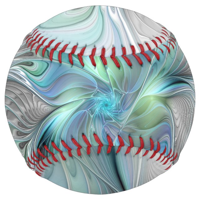 Balle De Softball Abstrait Bleu Vert Papillon Imaginaire Fractal Art (Devant)