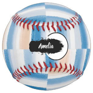 Balle De Softball Aquarelle personnalisée moderne bleue Peach