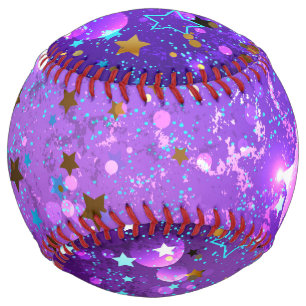 Balle De Softball Arrière - plan de feuille violet avec étoiles