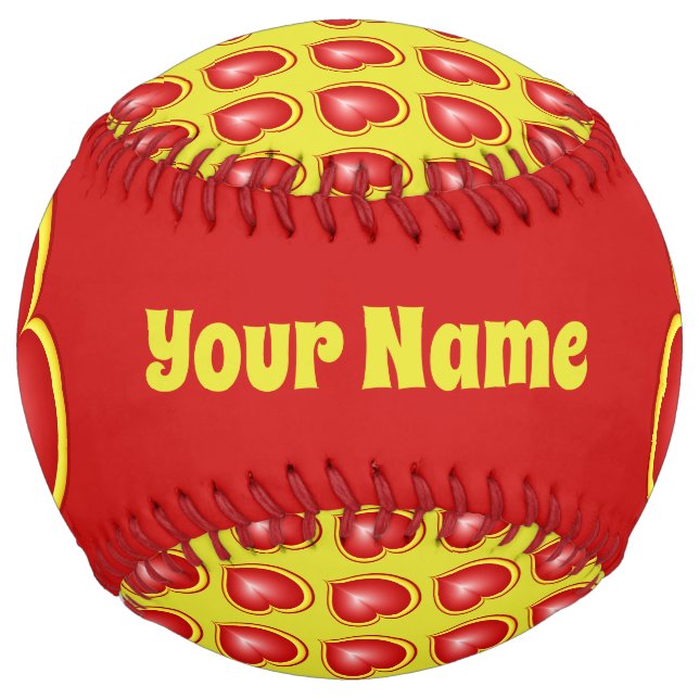 Balle De Softball Avec beaucoup d'amour Rouge Jaune Coeurs Modernes  (Devant)
