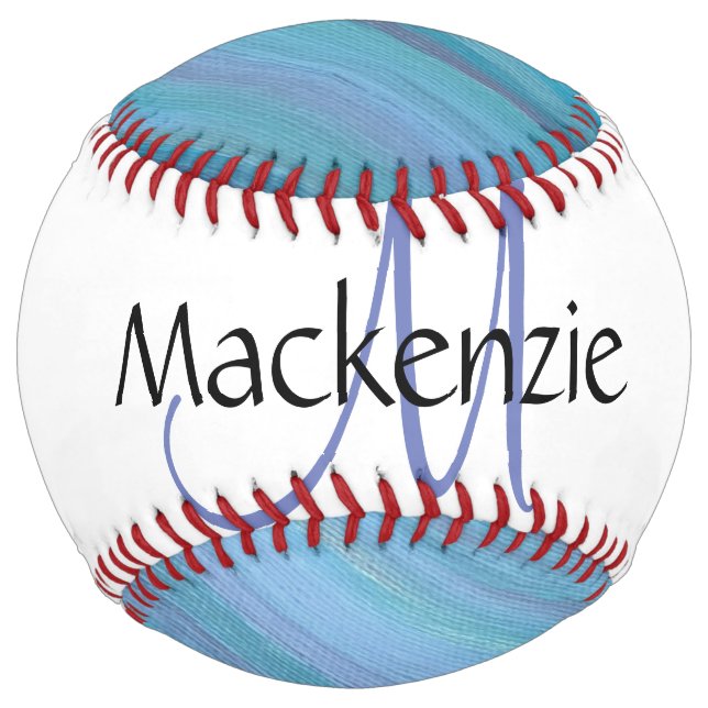 Balle De Softball Bleu calme Abstrait | Cool Turquoise Aqua Monogram (Devant)