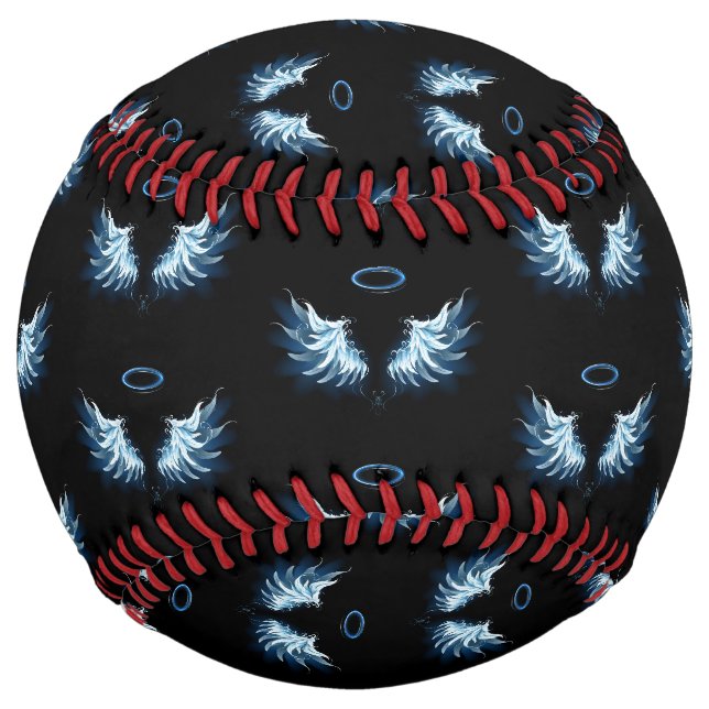 Balle De Softball Blue Glowing Angel Wings on black background (Devant)