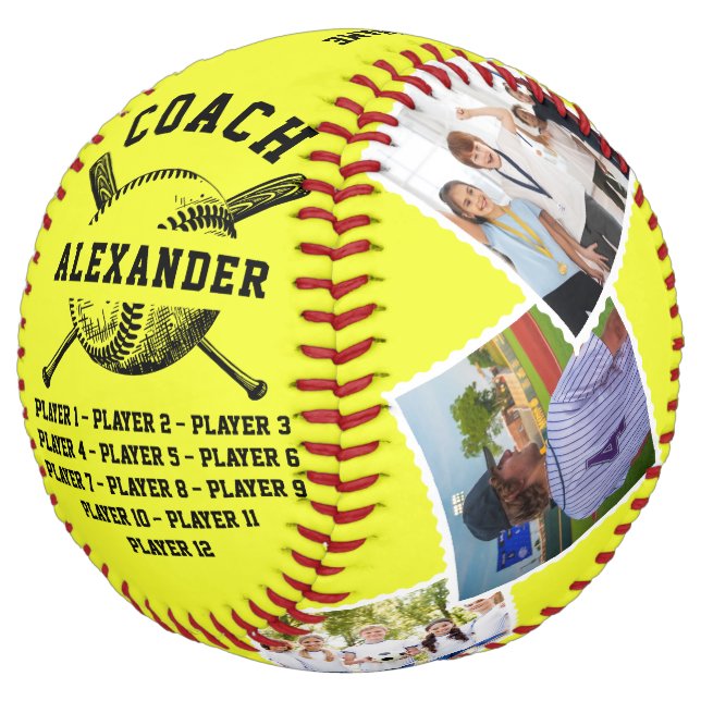 Balle De Softball Cadeau d'entraîneur personnalisé, 6 photo & Noms d (Incliné)