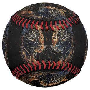Balle De Softball Cercle Félin Artistique Chats Jumeaux