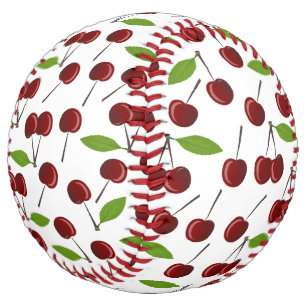 Balle De Softball Cerise Rouge, Motif de Cerises, Feuilles, Fruit